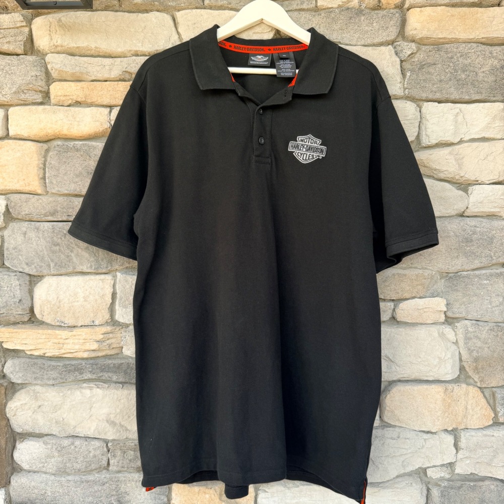 Harley Davidson Mens Knit Polo Shirt Black XL Bar & Shield